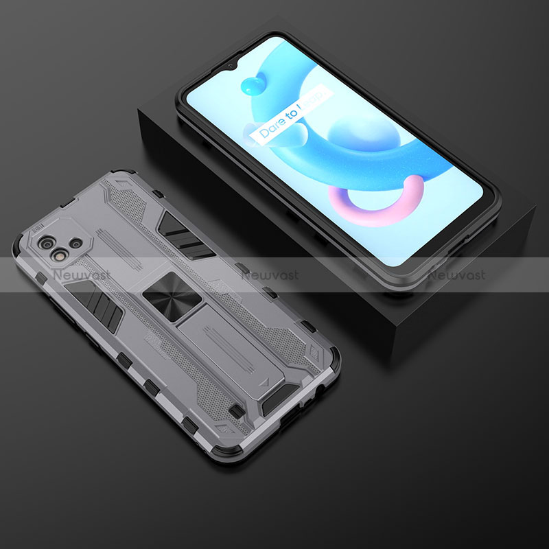 Silicone Matte Finish and Plastic Back Cover Case with Magnetic Stand KC2 for Realme C11 (2021)