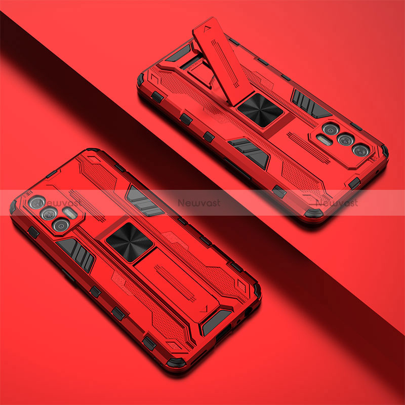 Silicone Matte Finish and Plastic Back Cover Case with Magnetic Stand KC2 for Realme GT Neo 2T 5G Red