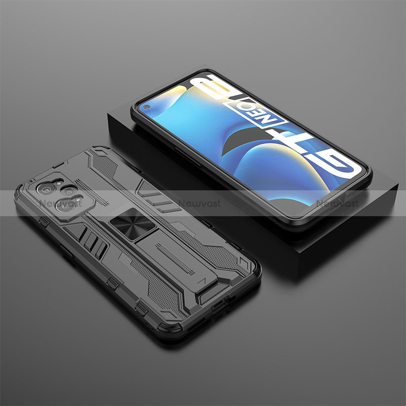 Silicone Matte Finish and Plastic Back Cover Case with Magnetic Stand KC2 for Realme GT Neo 3T 5G