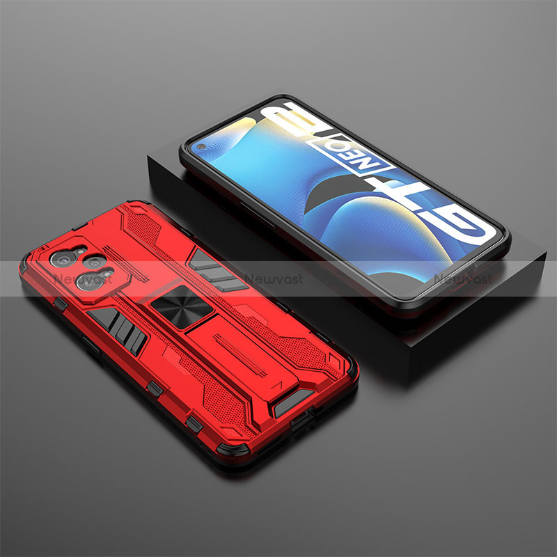 Silicone Matte Finish and Plastic Back Cover Case with Magnetic Stand KC2 for Realme GT Neo 3T 5G