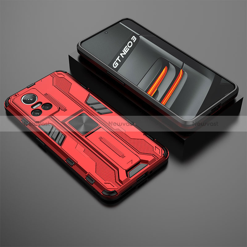 Silicone Matte Finish and Plastic Back Cover Case with Magnetic Stand KC2 for Realme GT Neo3 5G Red