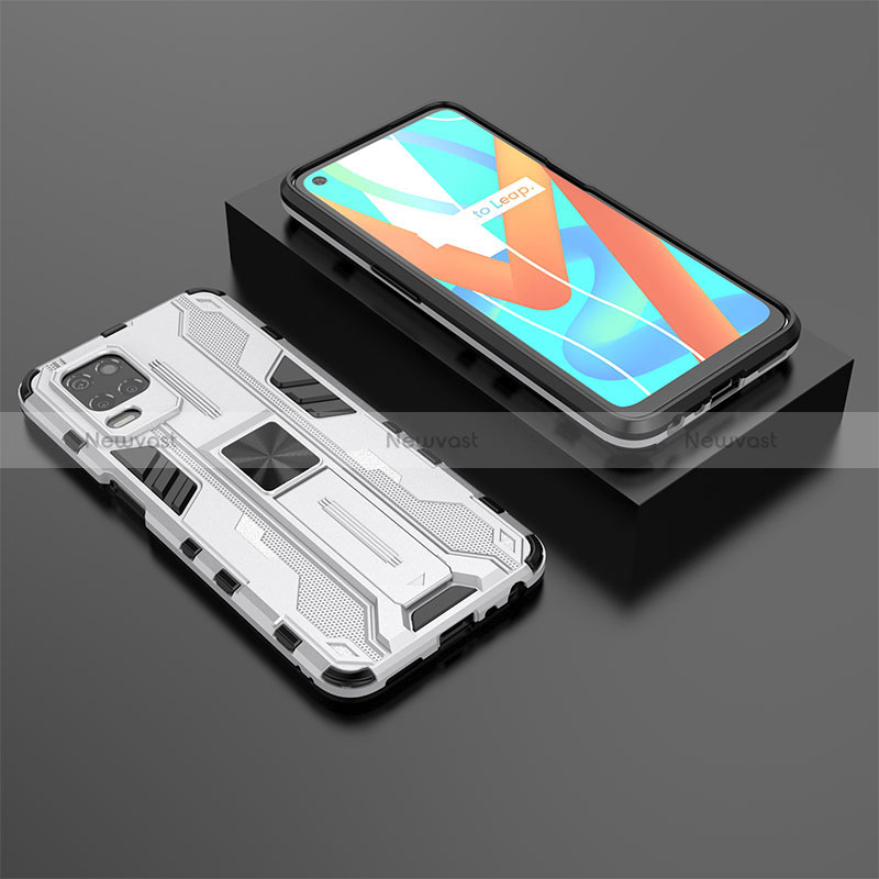 Silicone Matte Finish and Plastic Back Cover Case with Magnetic Stand KC2 for Realme Narzo 30 5G White