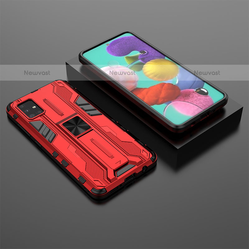 Silicone Matte Finish and Plastic Back Cover Case with Magnetic Stand KC2 for Samsung Galaxy A51 4G