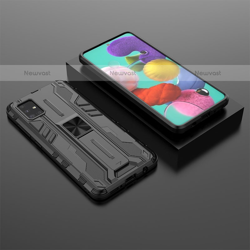 Silicone Matte Finish and Plastic Back Cover Case with Magnetic Stand KC2 for Samsung Galaxy A51 4G Black