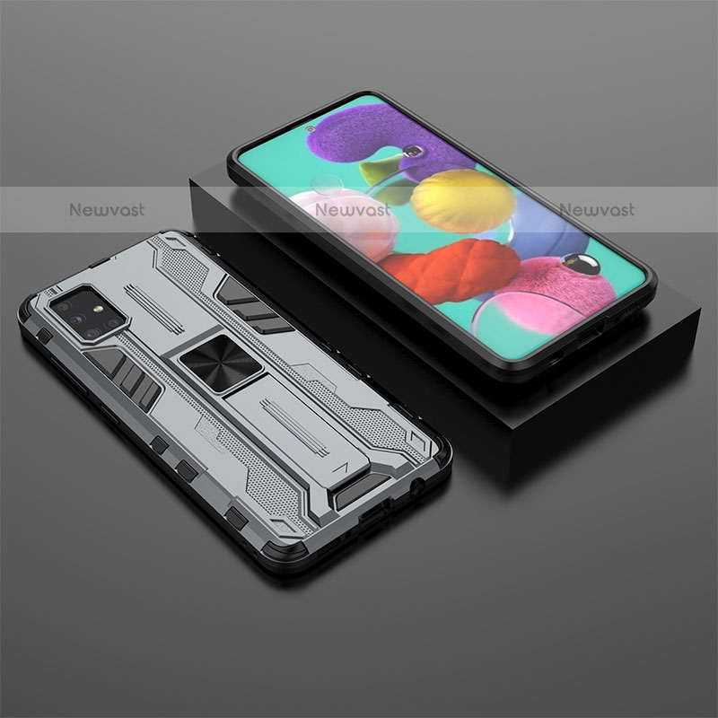 Silicone Matte Finish and Plastic Back Cover Case with Magnetic Stand KC2 for Samsung Galaxy A51 4G Gray