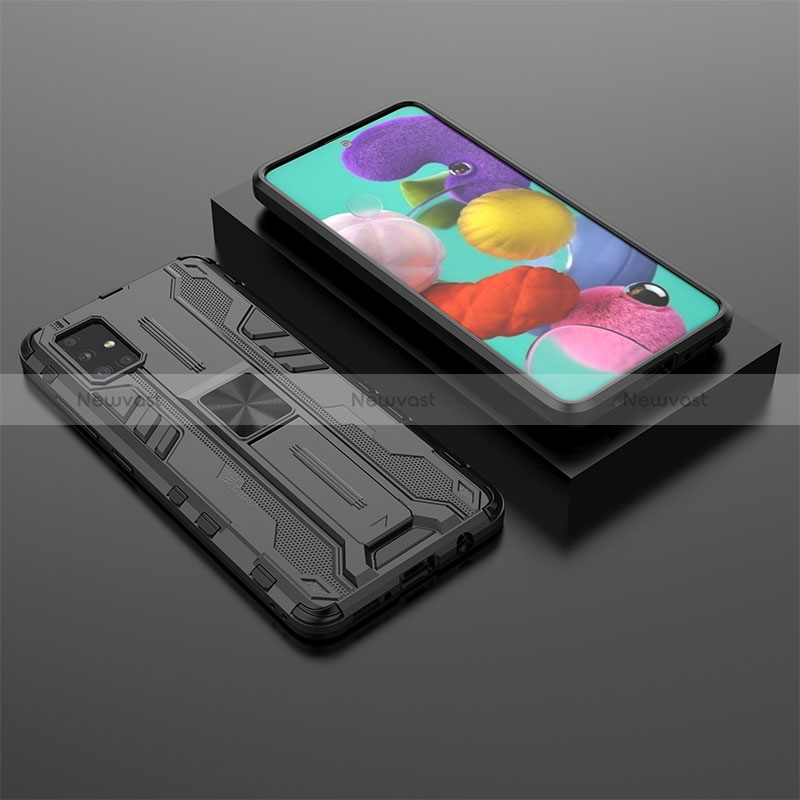 Silicone Matte Finish and Plastic Back Cover Case with Magnetic Stand KC2 for Samsung Galaxy A51 5G Black