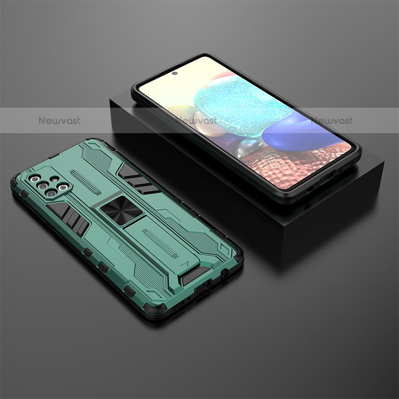 Silicone Matte Finish and Plastic Back Cover Case with Magnetic Stand KC2 for Samsung Galaxy A71 4G A715 Green