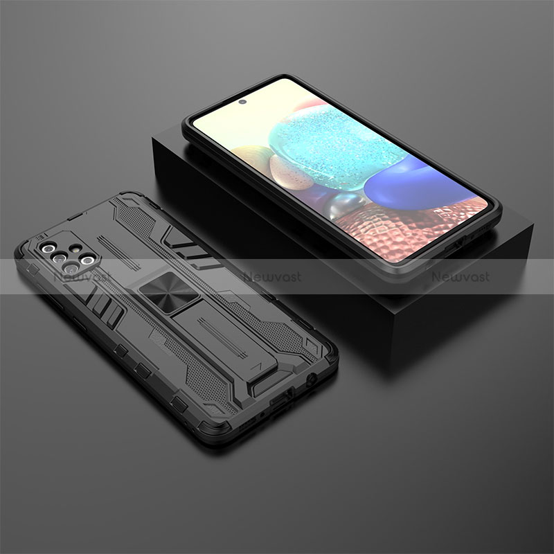 Silicone Matte Finish and Plastic Back Cover Case with Magnetic Stand KC2 for Samsung Galaxy A71 5G Black