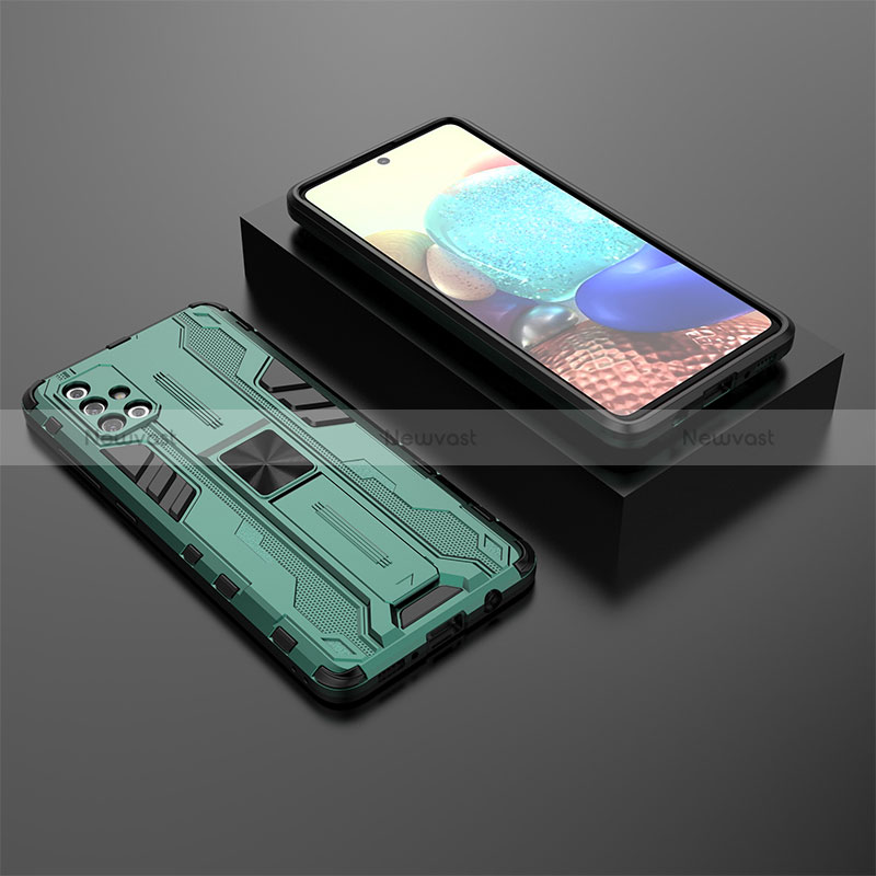 Silicone Matte Finish and Plastic Back Cover Case with Magnetic Stand KC2 for Samsung Galaxy A71 5G Green