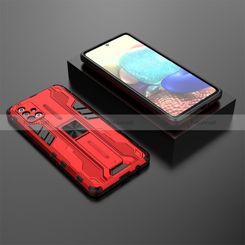 Silicone Matte Finish and Plastic Back Cover Case with Magnetic Stand KC2 for Samsung Galaxy A71 5G Red