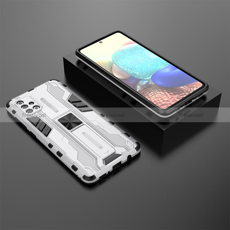 Silicone Matte Finish and Plastic Back Cover Case with Magnetic Stand KC2 for Samsung Galaxy A71 5G White