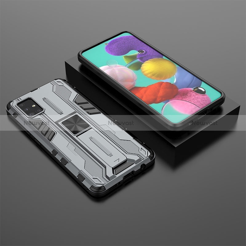 Silicone Matte Finish and Plastic Back Cover Case with Magnetic Stand KC2 for Samsung Galaxy M40S Gray