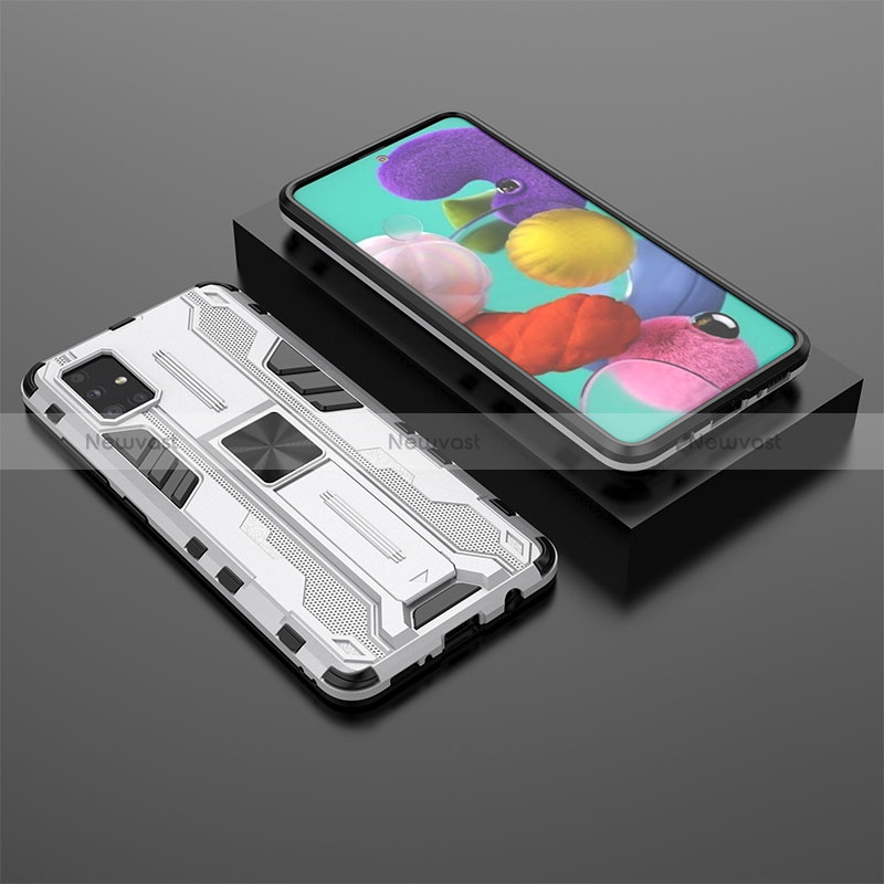 Silicone Matte Finish and Plastic Back Cover Case with Magnetic Stand KC2 for Samsung Galaxy M40S White