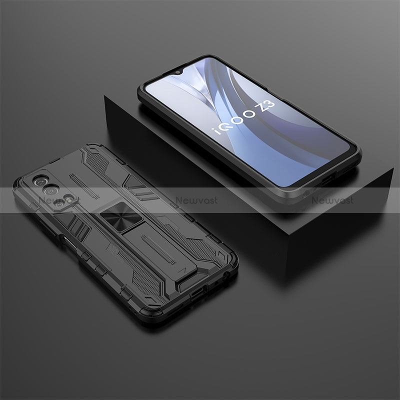 Silicone Matte Finish and Plastic Back Cover Case with Magnetic Stand KC2 for Vivo iQOO Z3 5G