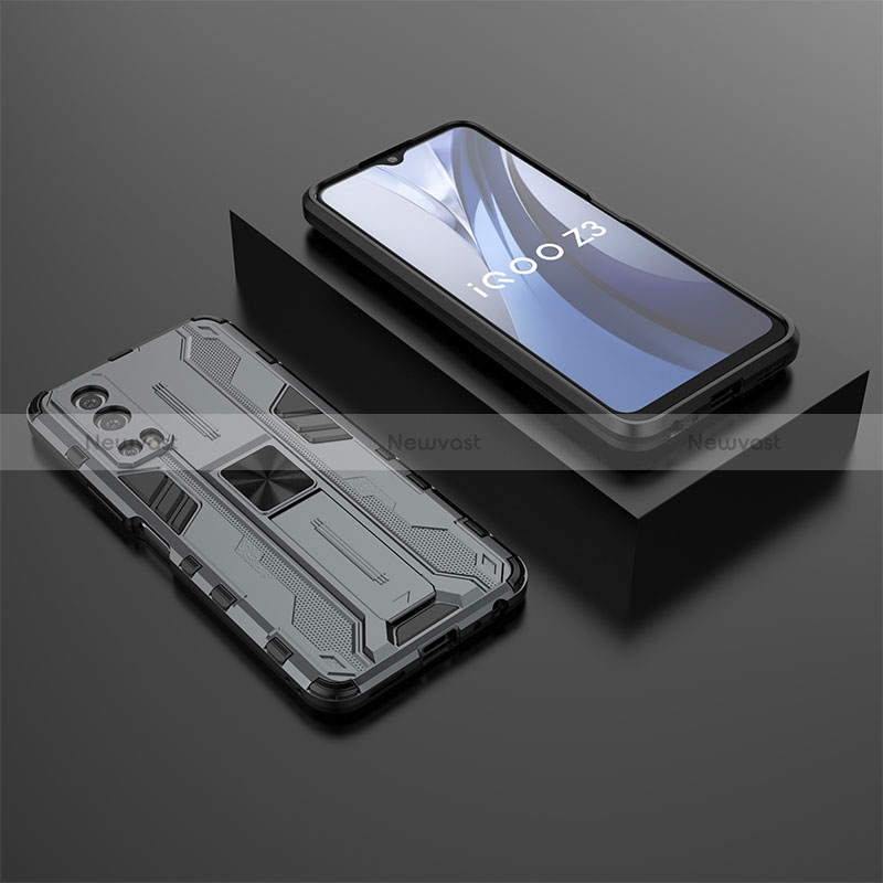 Silicone Matte Finish and Plastic Back Cover Case with Magnetic Stand KC2 for Vivo iQOO Z3 5G