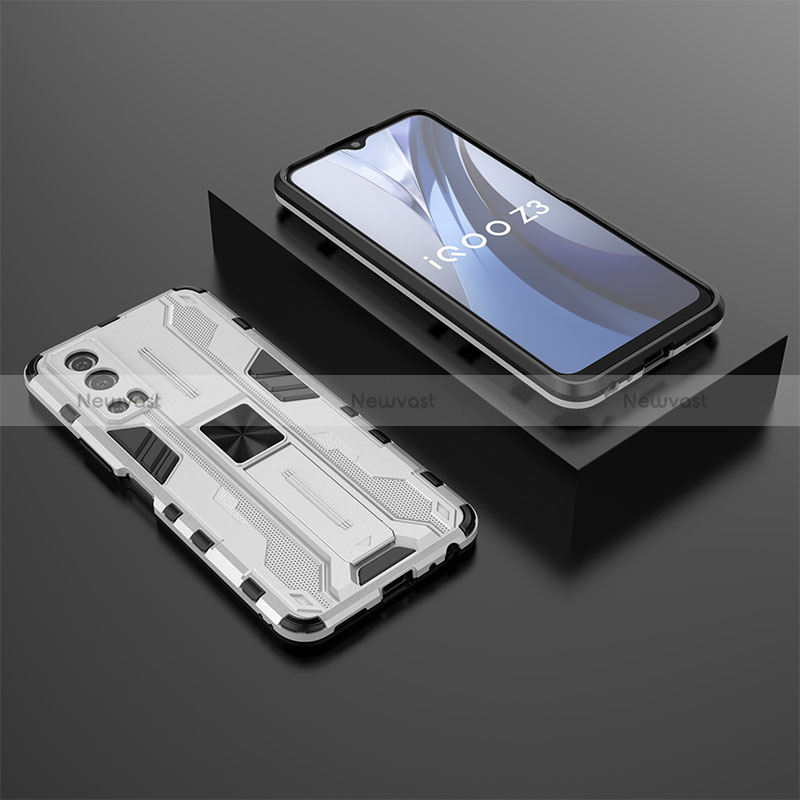 Silicone Matte Finish and Plastic Back Cover Case with Magnetic Stand KC2 for Vivo iQOO Z3 5G