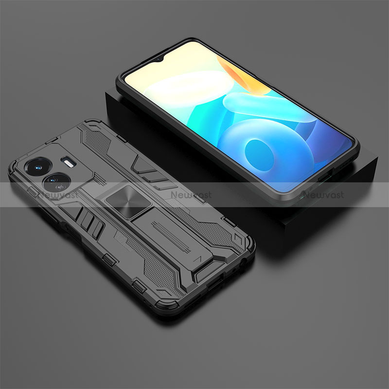 Silicone Matte Finish and Plastic Back Cover Case with Magnetic Stand KC2 for Vivo iQOO Z6 Lite 5G