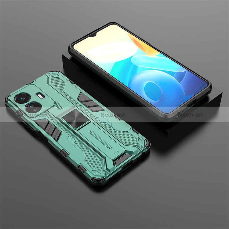 Silicone Matte Finish and Plastic Back Cover Case with Magnetic Stand KC2 for Vivo iQOO Z6 Lite 5G