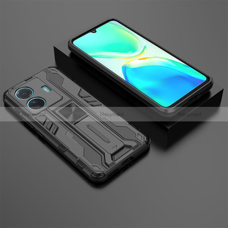 Silicone Matte Finish and Plastic Back Cover Case with Magnetic Stand KC2 for Vivo iQOO Z6 Pro 5G