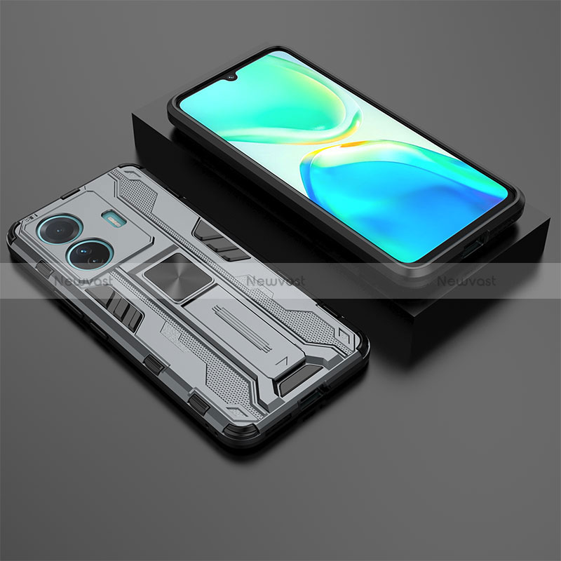 Silicone Matte Finish and Plastic Back Cover Case with Magnetic Stand KC2 for Vivo iQOO Z6 Pro 5G