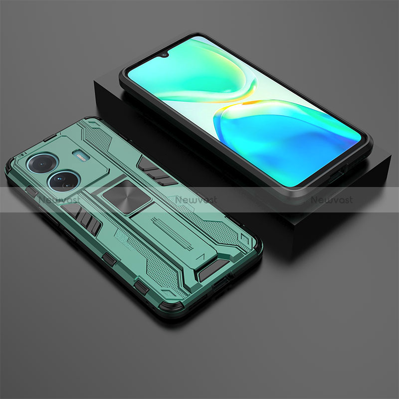 Silicone Matte Finish and Plastic Back Cover Case with Magnetic Stand KC2 for Vivo iQOO Z6 Pro 5G