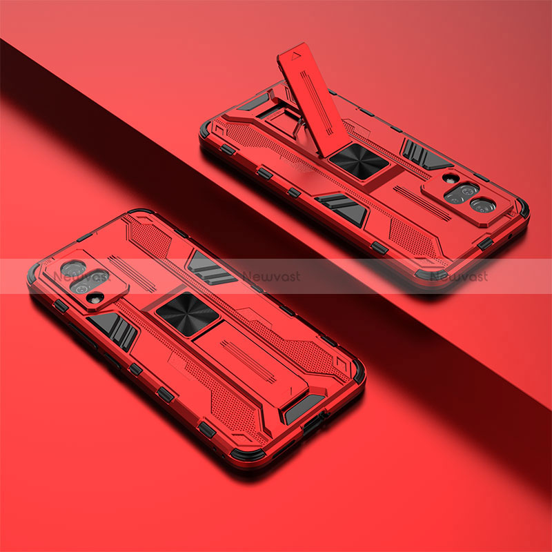 Silicone Matte Finish and Plastic Back Cover Case with Magnetic Stand KC2 for Vivo V21 5G Red