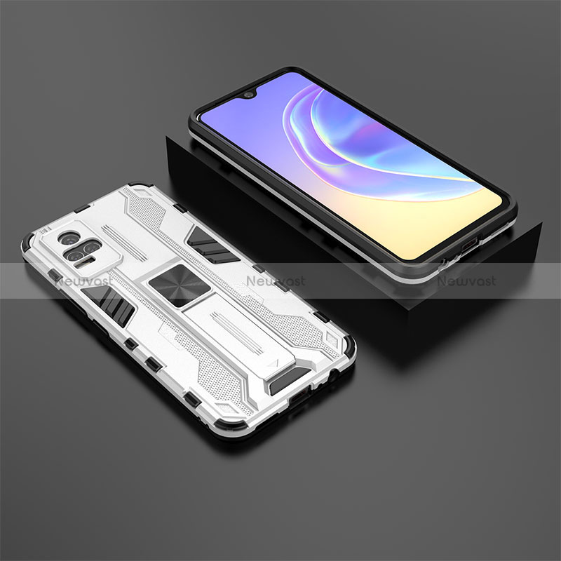 Silicone Matte Finish and Plastic Back Cover Case with Magnetic Stand KC2 for Vivo V21e 4G