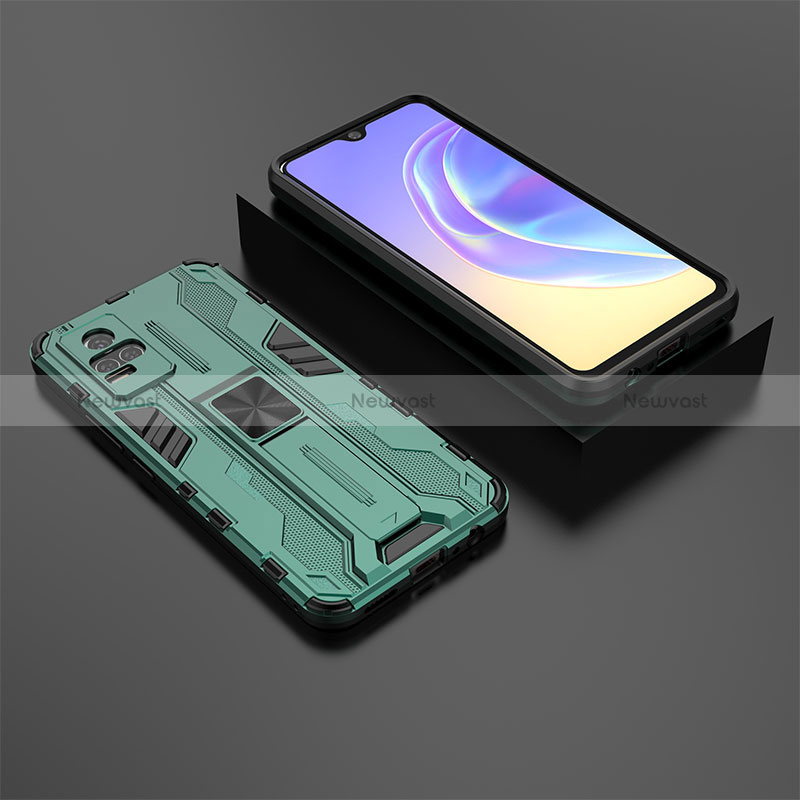 Silicone Matte Finish and Plastic Back Cover Case with Magnetic Stand KC2 for Vivo V21e 4G