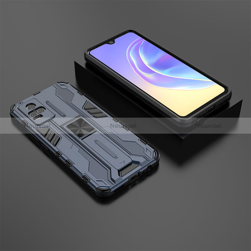 Silicone Matte Finish and Plastic Back Cover Case with Magnetic Stand KC2 for Vivo V21e 4G