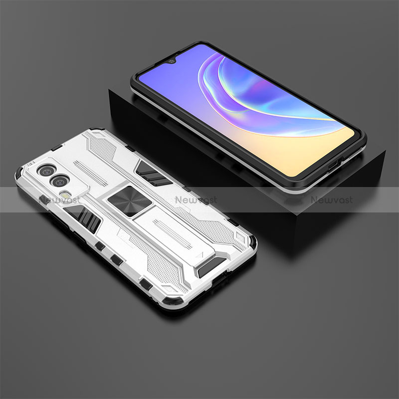 Silicone Matte Finish and Plastic Back Cover Case with Magnetic Stand KC2 for Vivo V21e 5G