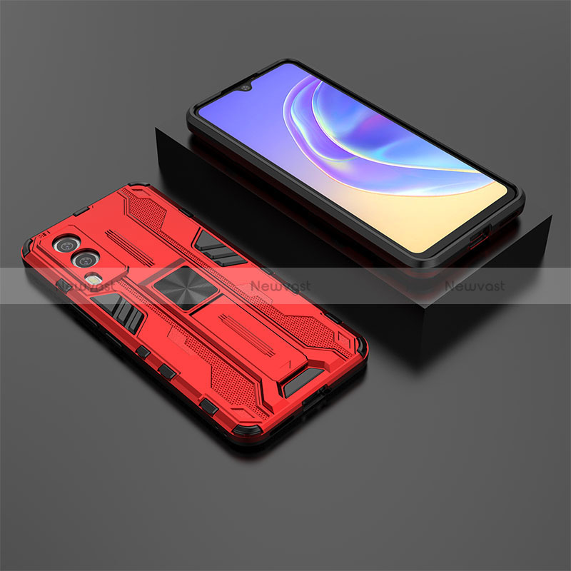 Silicone Matte Finish and Plastic Back Cover Case with Magnetic Stand KC2 for Vivo V21e 5G