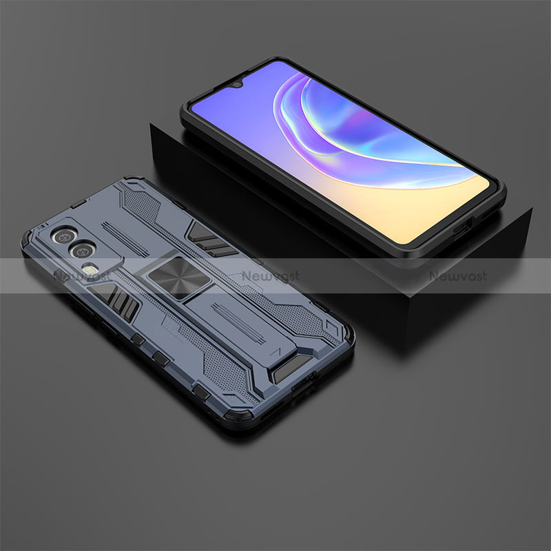 Silicone Matte Finish and Plastic Back Cover Case with Magnetic Stand KC2 for Vivo V21e 5G