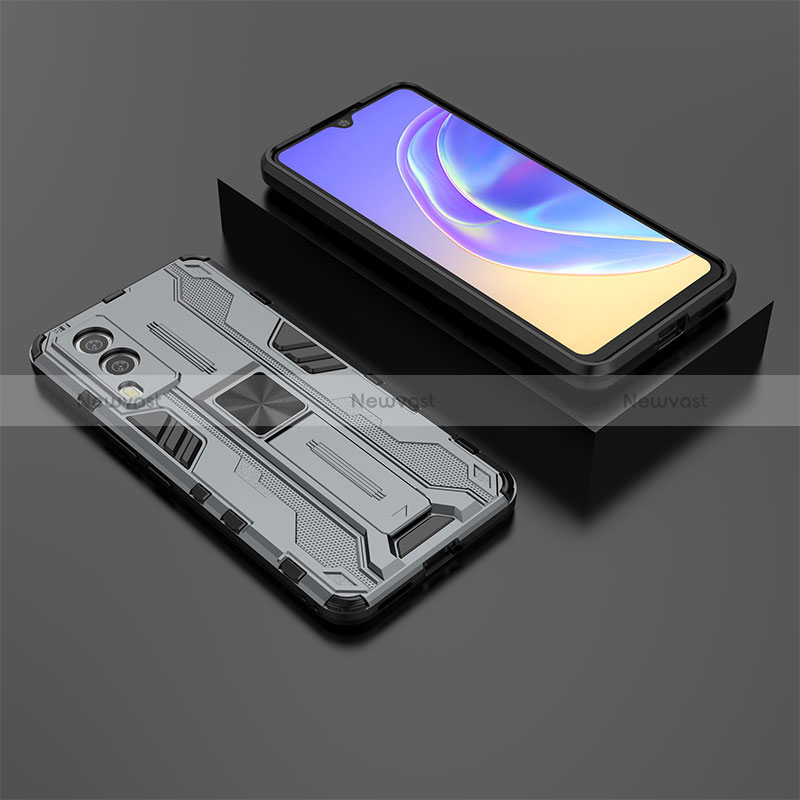 Silicone Matte Finish and Plastic Back Cover Case with Magnetic Stand KC2 for Vivo V21e 5G