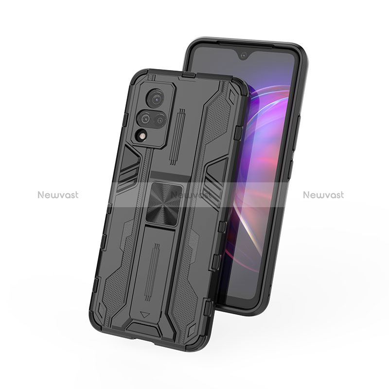 Silicone Matte Finish and Plastic Back Cover Case with Magnetic Stand KC2 for Vivo V21s 5G