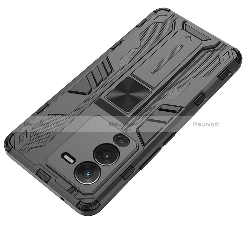 Silicone Matte Finish and Plastic Back Cover Case with Magnetic Stand KC2 for Vivo V25 Pro 5G