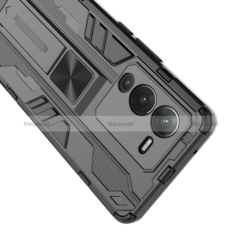 Silicone Matte Finish and Plastic Back Cover Case with Magnetic Stand KC2 for Vivo V25 Pro 5G