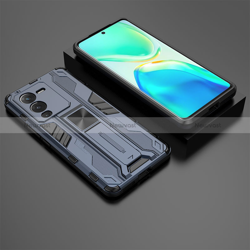 Silicone Matte Finish and Plastic Back Cover Case with Magnetic Stand KC2 for Vivo V25 Pro 5G