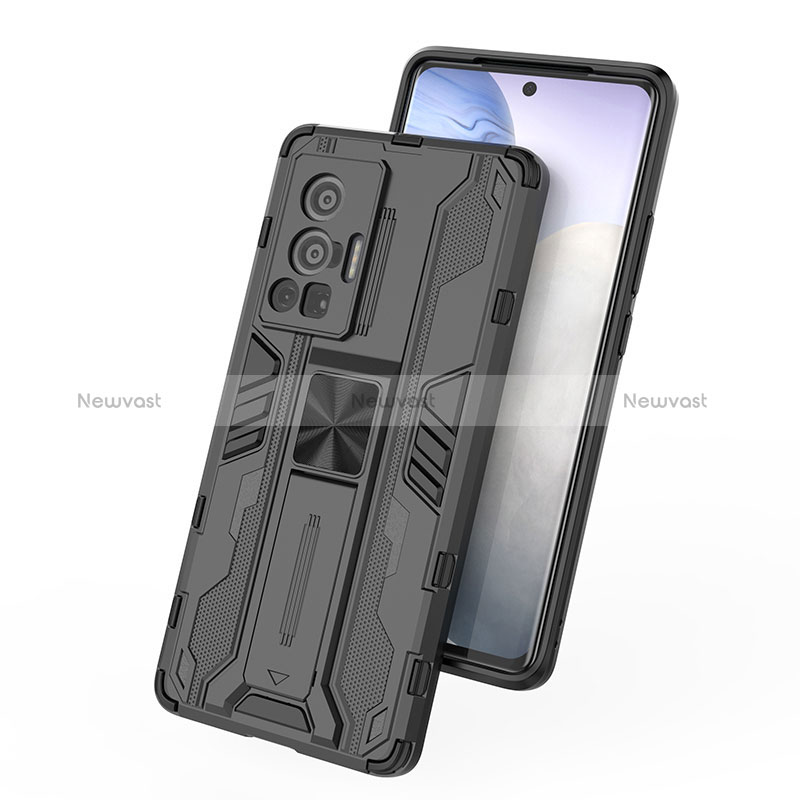 Silicone Matte Finish and Plastic Back Cover Case with Magnetic Stand KC2 for Vivo X70 Pro 5G