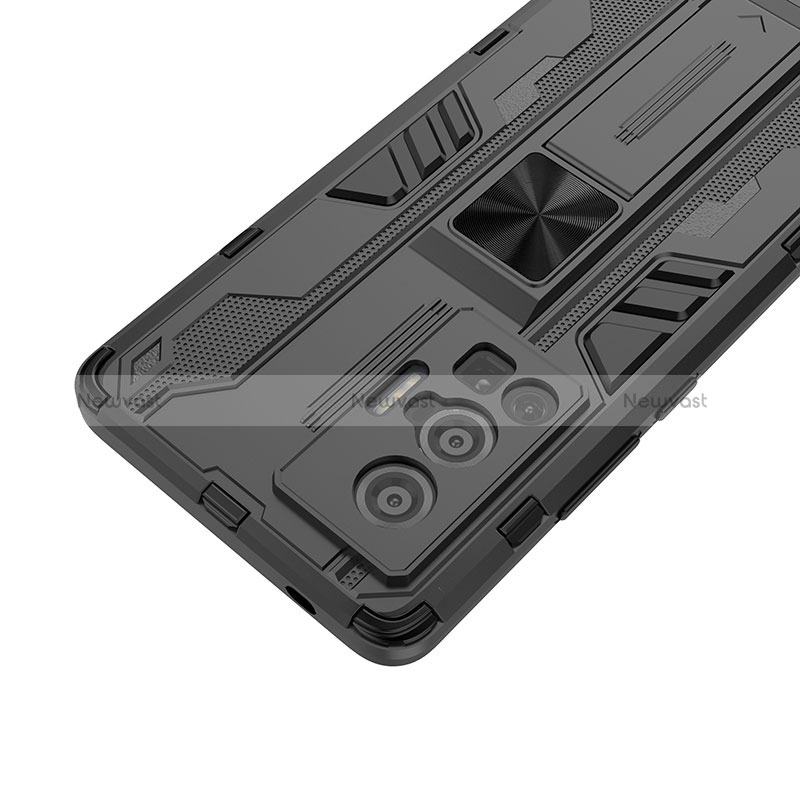 Silicone Matte Finish and Plastic Back Cover Case with Magnetic Stand KC2 for Vivo X70 Pro 5G