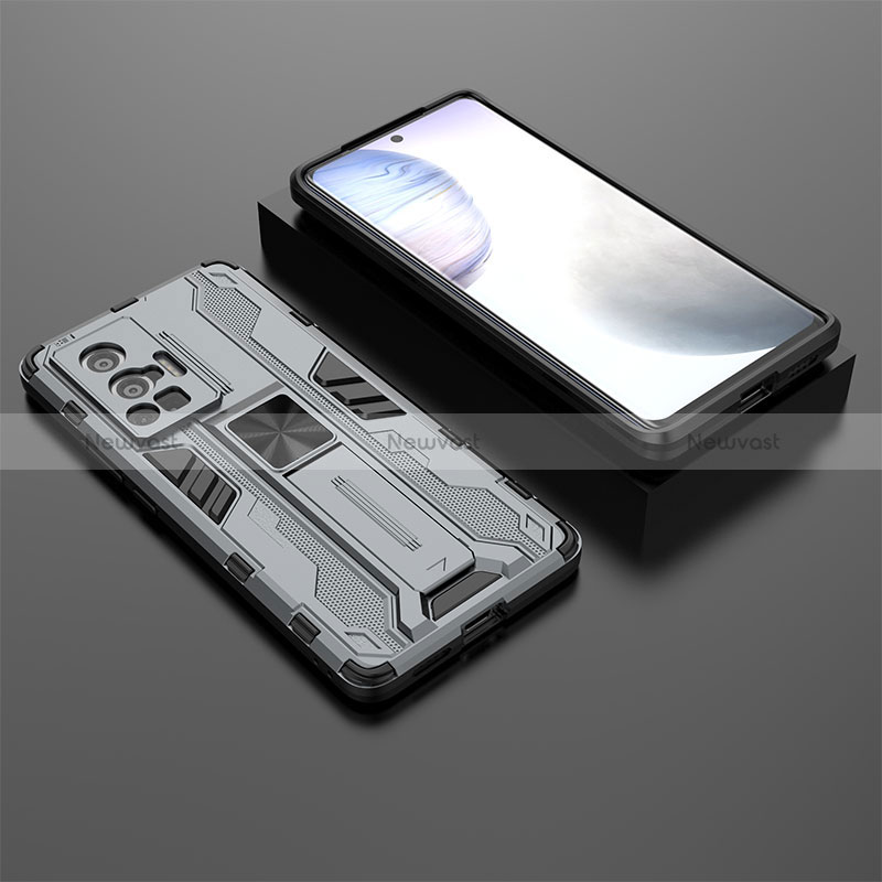 Silicone Matte Finish and Plastic Back Cover Case with Magnetic Stand KC2 for Vivo X70 Pro 5G