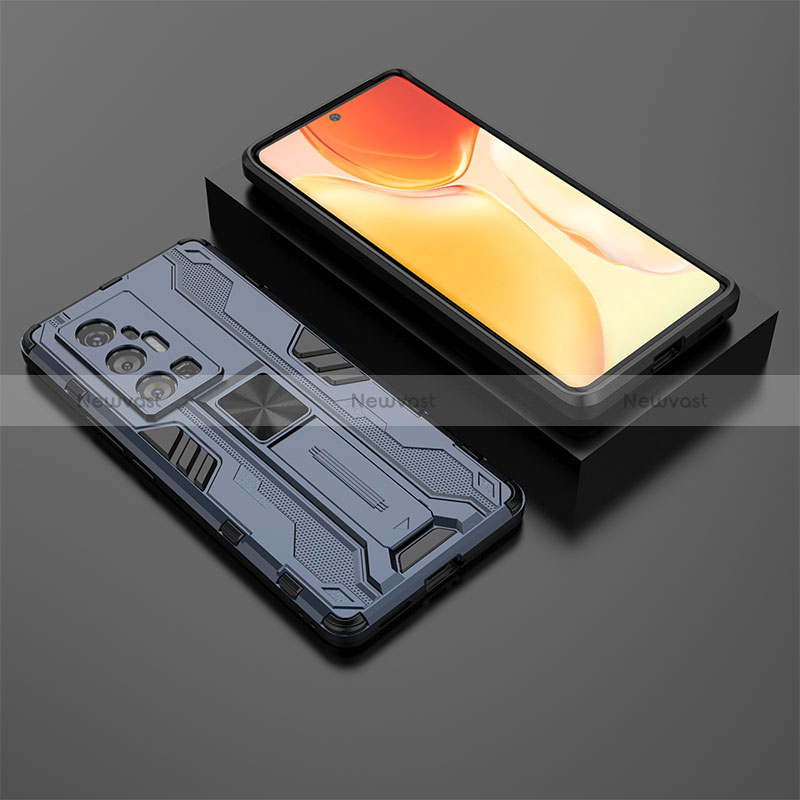 Silicone Matte Finish and Plastic Back Cover Case with Magnetic Stand KC2 for Vivo X70 Pro+ Plus 5G