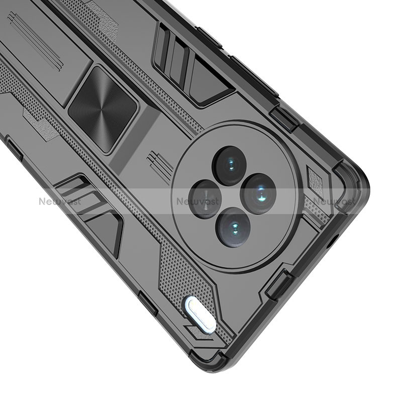 Silicone Matte Finish and Plastic Back Cover Case with Magnetic Stand KC2 for Vivo X90 5G