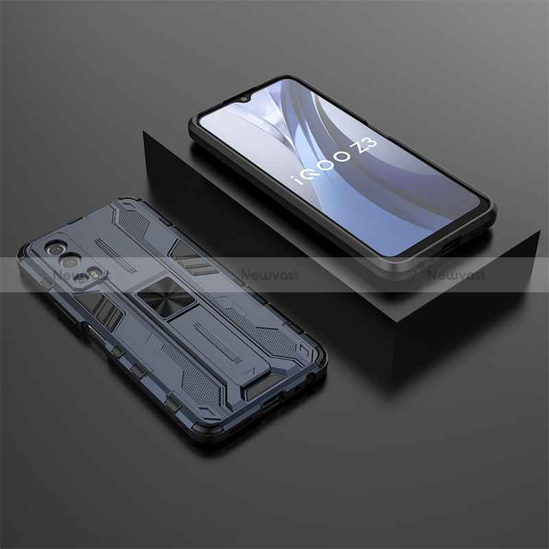 Silicone Matte Finish and Plastic Back Cover Case with Magnetic Stand KC2 for Vivo Y72 5G