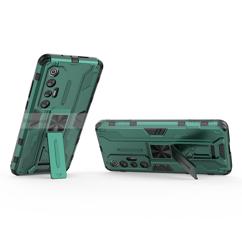 Silicone Matte Finish and Plastic Back Cover Case with Magnetic Stand KC2 for Xiaomi Mi 10S 5G