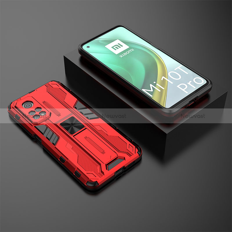 Silicone Matte Finish and Plastic Back Cover Case with Magnetic Stand KC2 for Xiaomi Mi 10T 5G