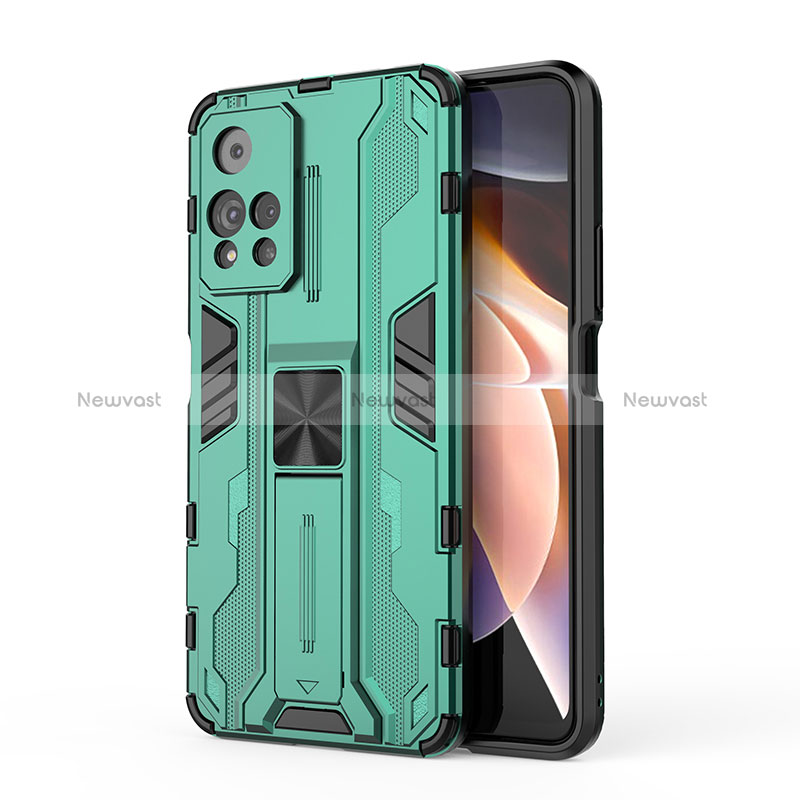 Silicone Matte Finish and Plastic Back Cover Case with Magnetic Stand KC2 for Xiaomi Mi 11i 5G (2022) Gray