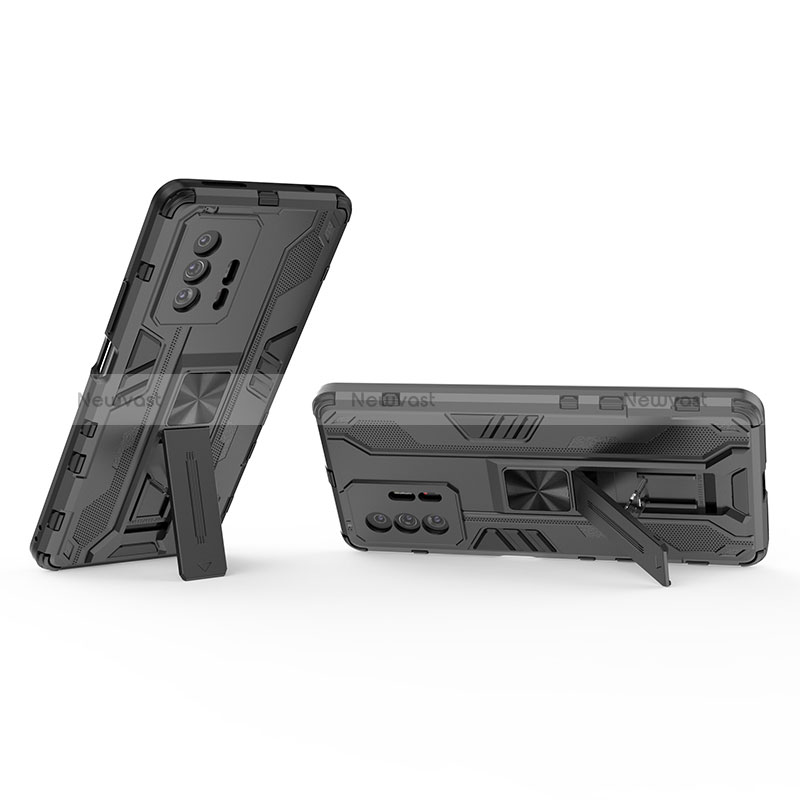 Silicone Matte Finish and Plastic Back Cover Case with Magnetic Stand KC2 for Xiaomi Mi 11T 5G