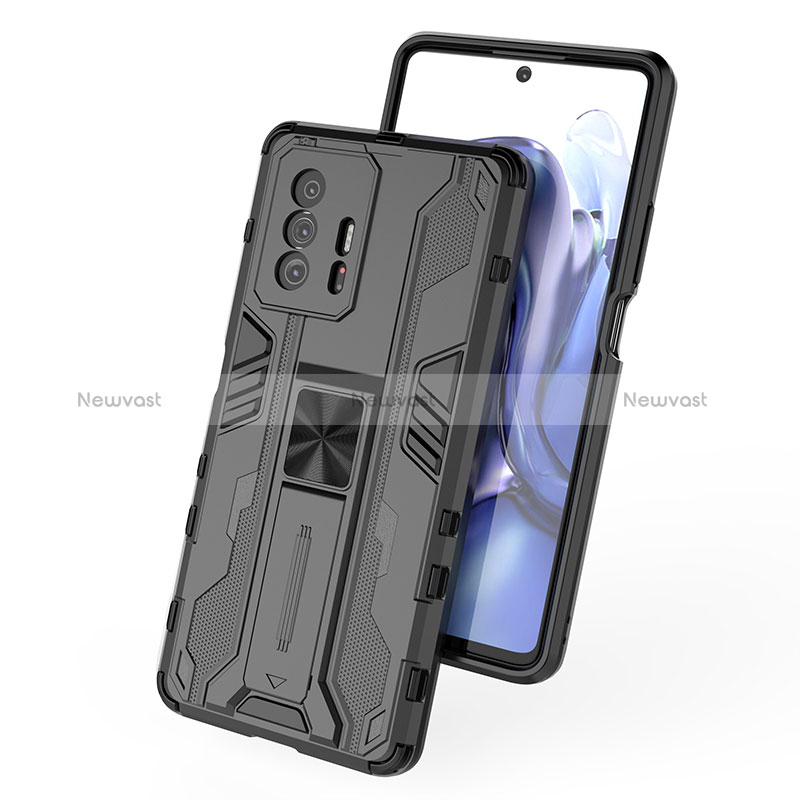 Silicone Matte Finish and Plastic Back Cover Case with Magnetic Stand KC2 for Xiaomi Mi 11T Pro 5G