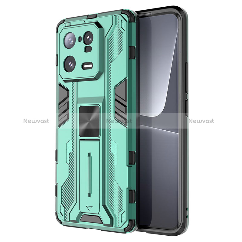 Silicone Matte Finish and Plastic Back Cover Case with Magnetic Stand KC2 for Xiaomi Mi 13 Pro 5G Green
