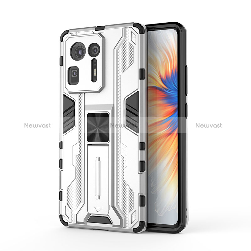 Silicone Matte Finish and Plastic Back Cover Case with Magnetic Stand KC2 for Xiaomi Mi Mix 4 5G White